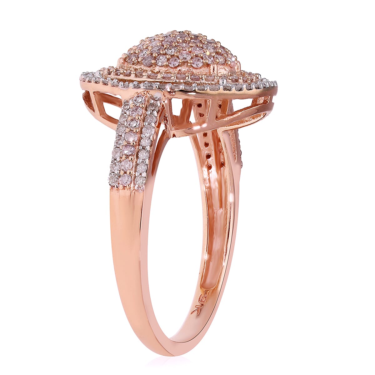 9K Rose Gold Natural White and Pink Diamond Ring 1.00 Ct.