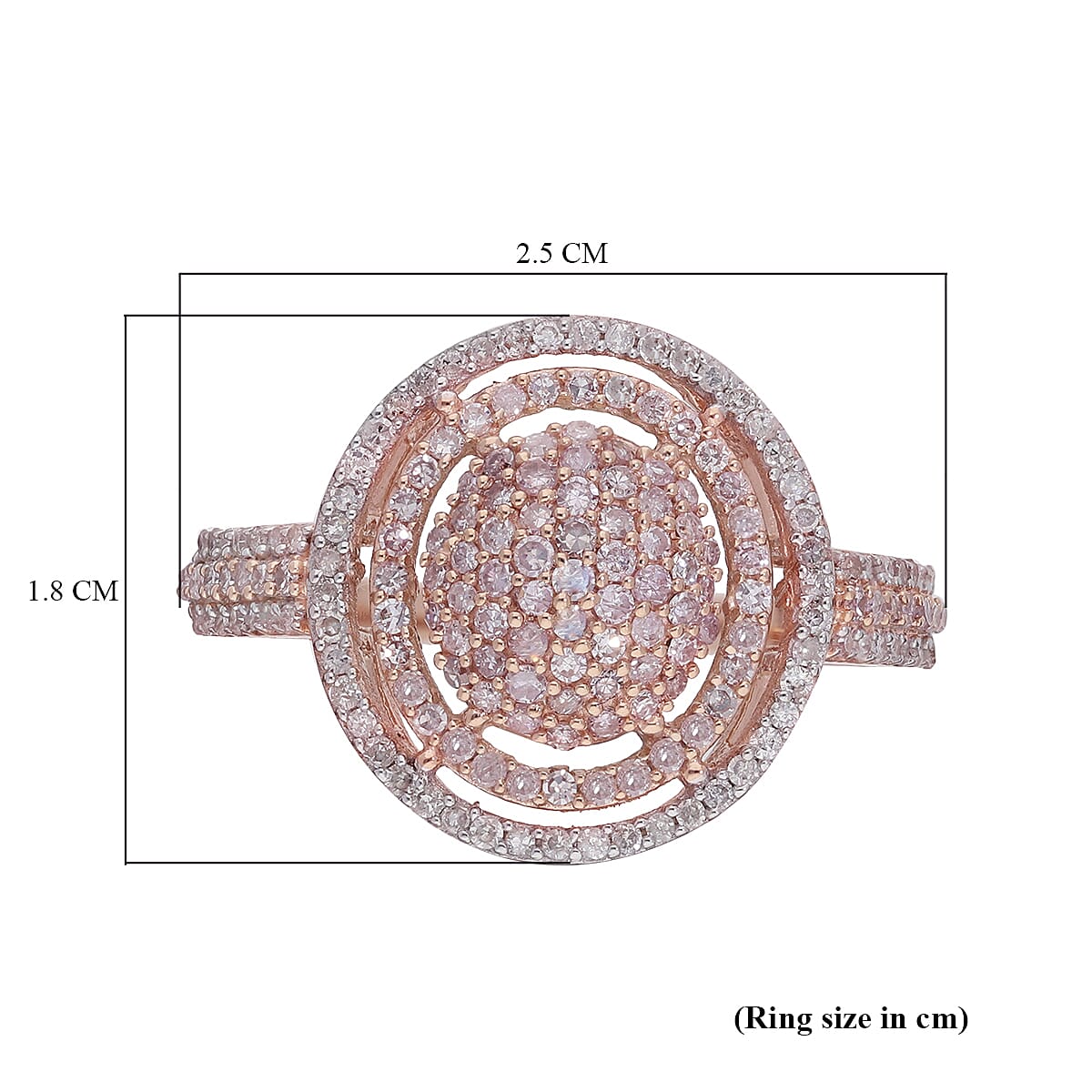 9K Rose Gold Natural White and Pink Diamond Ring 1.00 Ct.
