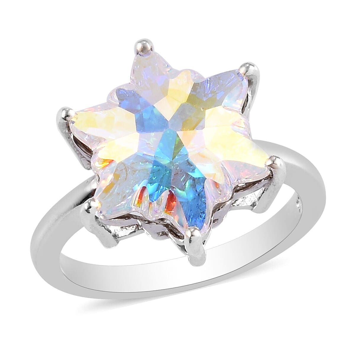 Lustro Stella  AB Crystal Ring in Platinum Overlay Sterling Silver