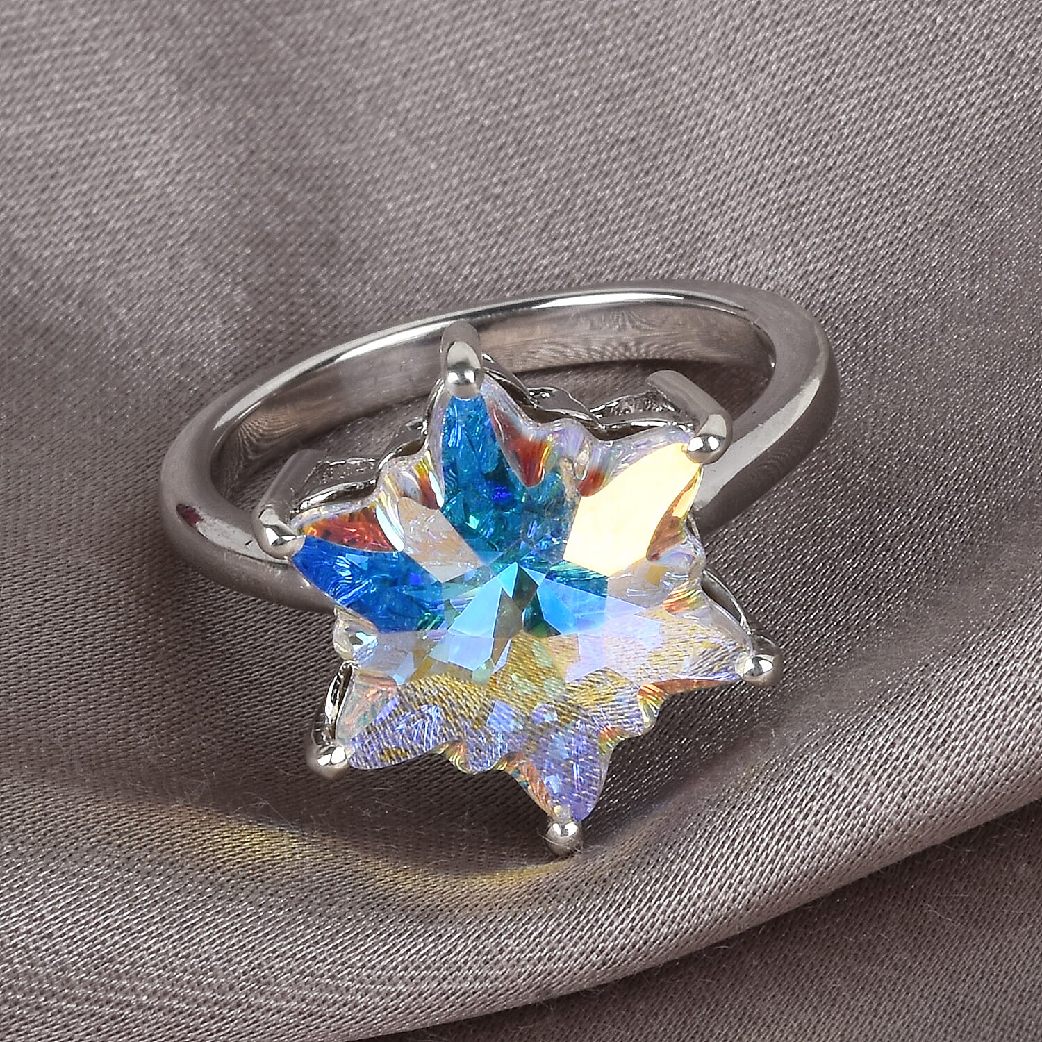 Lustro Stella  AB Crystal Ring in Platinum Overlay Sterling Silver