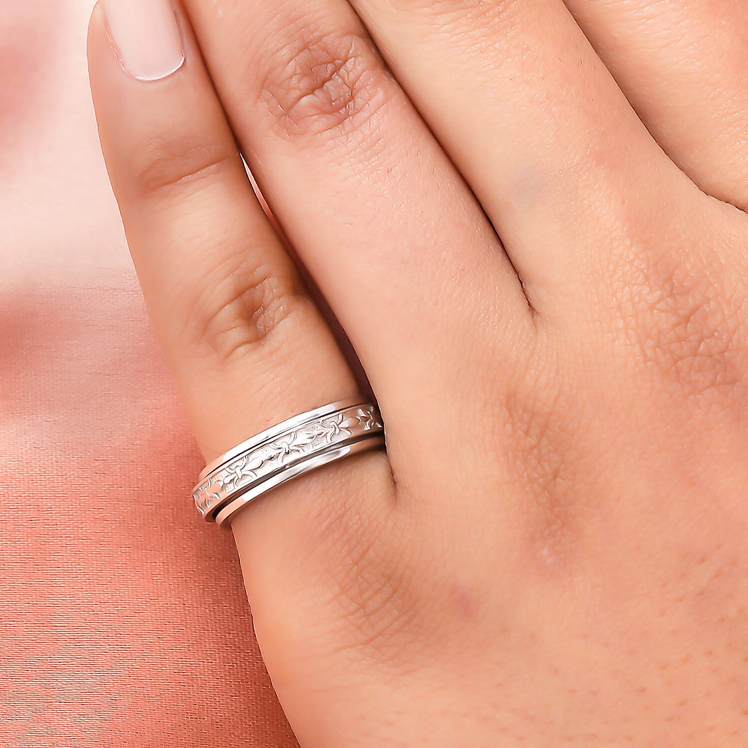 Sterling Silver Fidget Spinner Band Anxiety Stress Reliever Ring for Men and Women