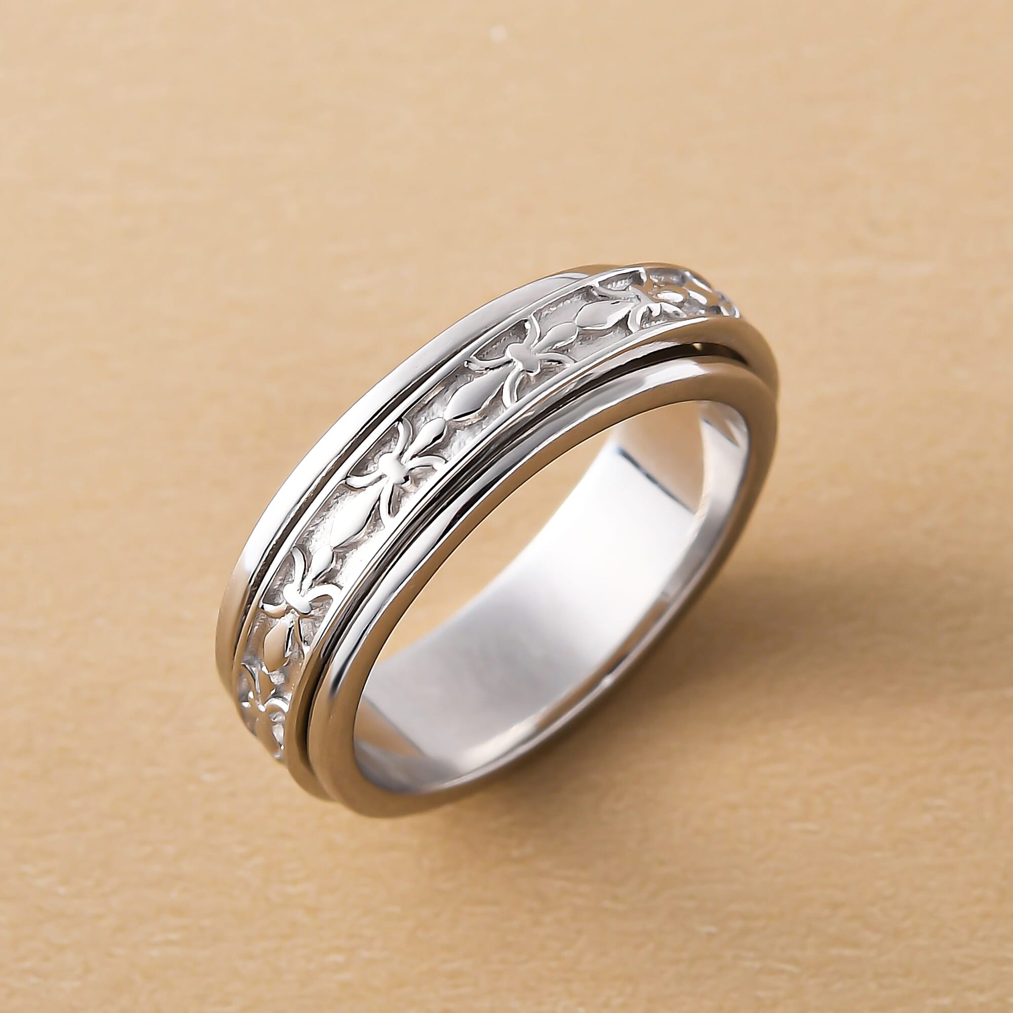 Sterling Silver Fidget Spinner Band Anxiety Stress Reliever Ring for Men and Women