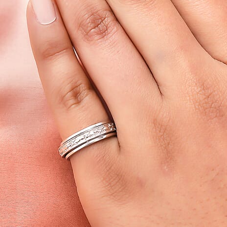 Artisan Crafted Platinum Overlay Sterling Silver Fleur De Lis Spinner Ring