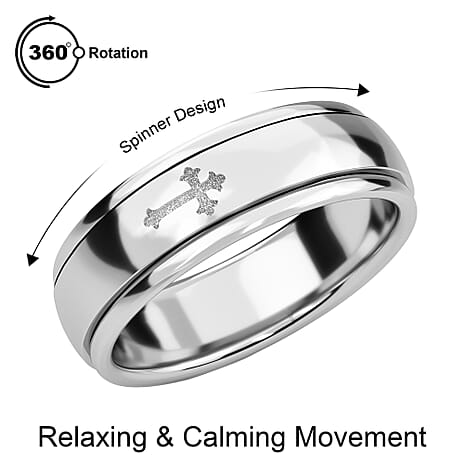 Artisan Crafted Platinum Overlay Sterling Silver Cross Spinner Ring