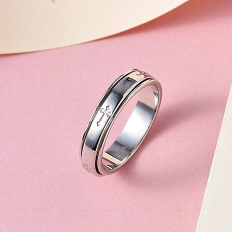 Artisan Crafted Platinum Overlay Sterling Silver Cross Spinner Ring