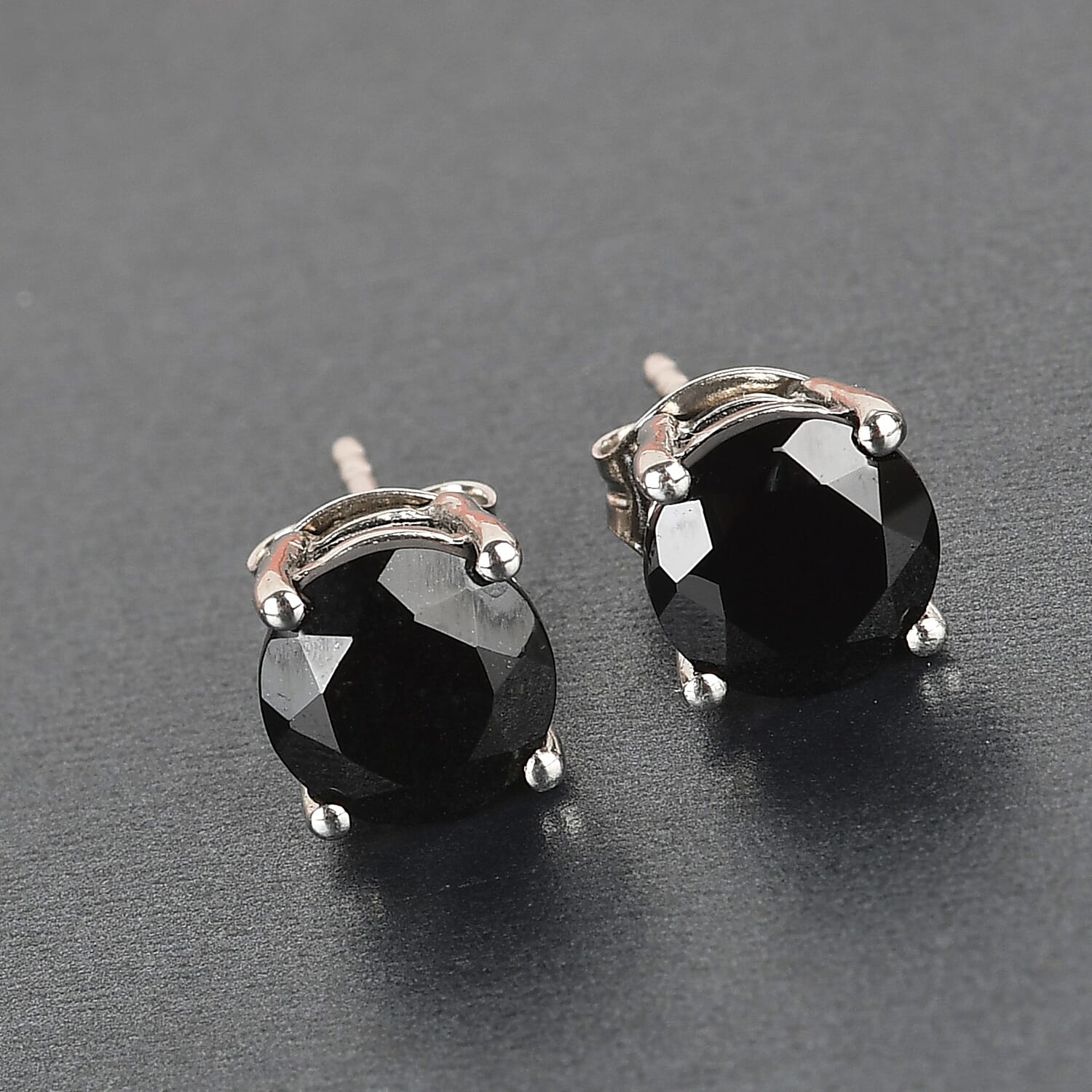 Black Tourmaline Stud Earrings (with Push Back) in Platinum Overlay Sterling Silver 2.85 Ct.