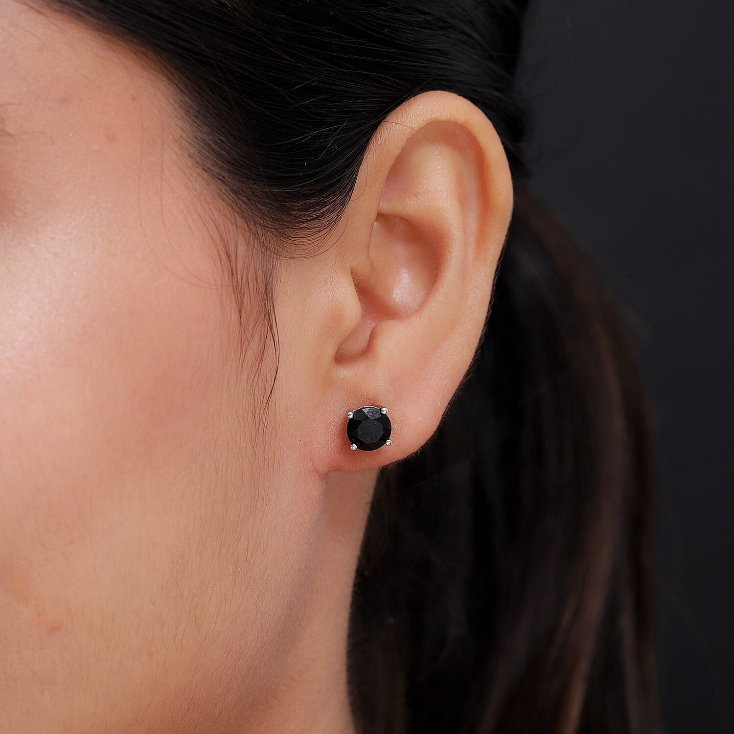 Black Tourmaline Stud Earrings (with Push Back) in Platinum Overlay Sterling Silver 2.85 Ct.