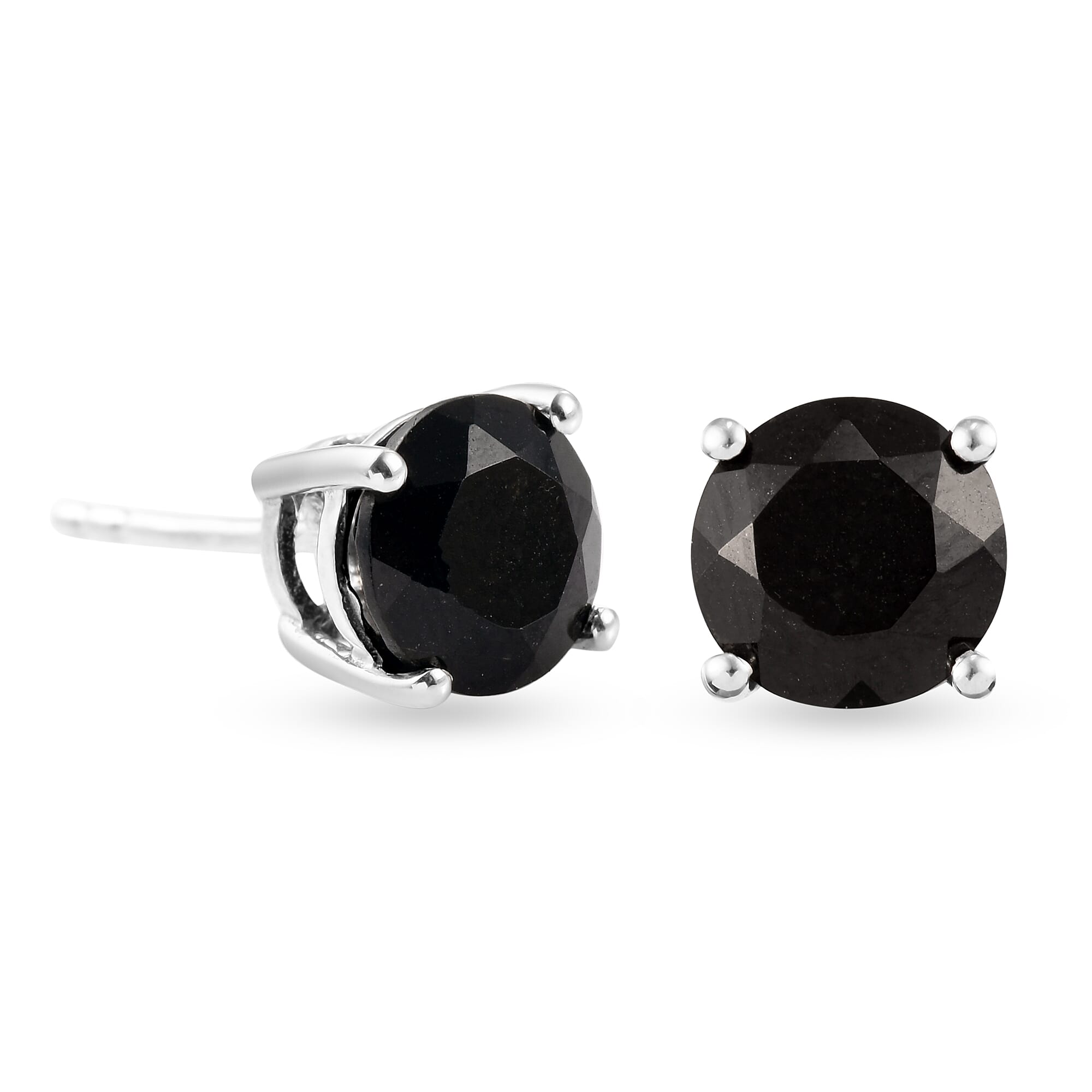 Black Tourmaline Stud Earrings (with Push Back) in Platinum Overlay Sterling Silver 2.85 Ct.
