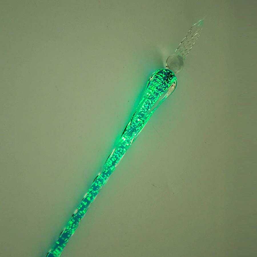 Luminous Glass Dipping Pen in Gift Box (Includes 1 Pen holder, 1 Glass Cup and 7ml each Bottle of Yellow, Pink, Green & Blue Colour Ink) - Green