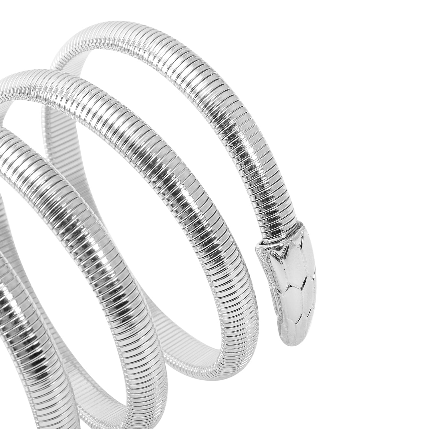 Simulated Black Diamond  Snake Wrapped Theme Bracelet (Size 7) in Silver Tone