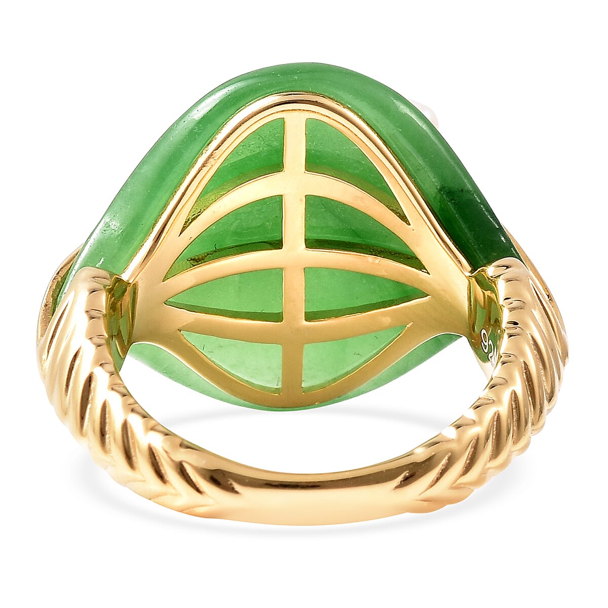 Green Jade and Freshwater Pearl Ring in Yellow Gold Overlay Sterling Silver 12.50 Ct.