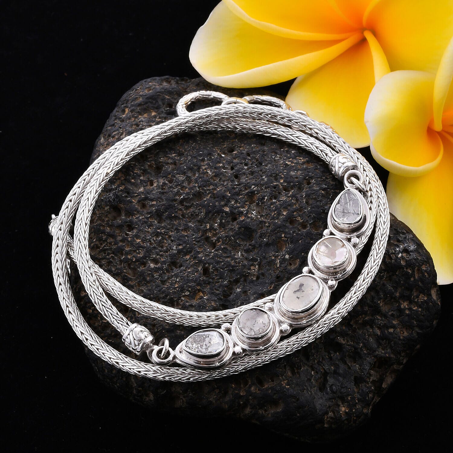 Royal Bali Collection - Polki Diamond Tulang Naga Necklace (Size 20) in Sterling Silver 2.00 Ct, Silver wt. 23.20 Gms