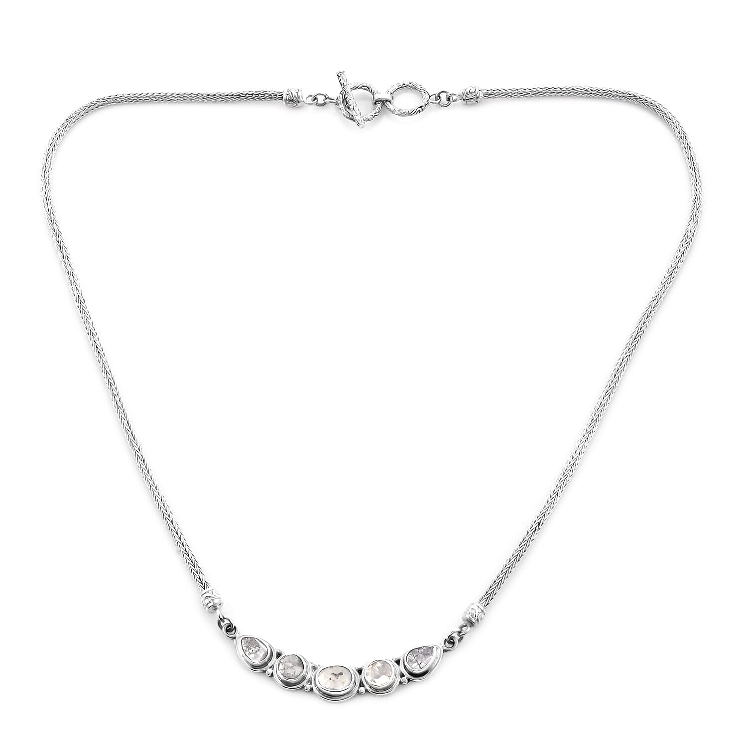 Royal Bali Collection - Polki Diamond Tulang Naga Necklace (Size 20) in Sterling Silver 2.00 Ct, Silver wt. 23.20 Gms