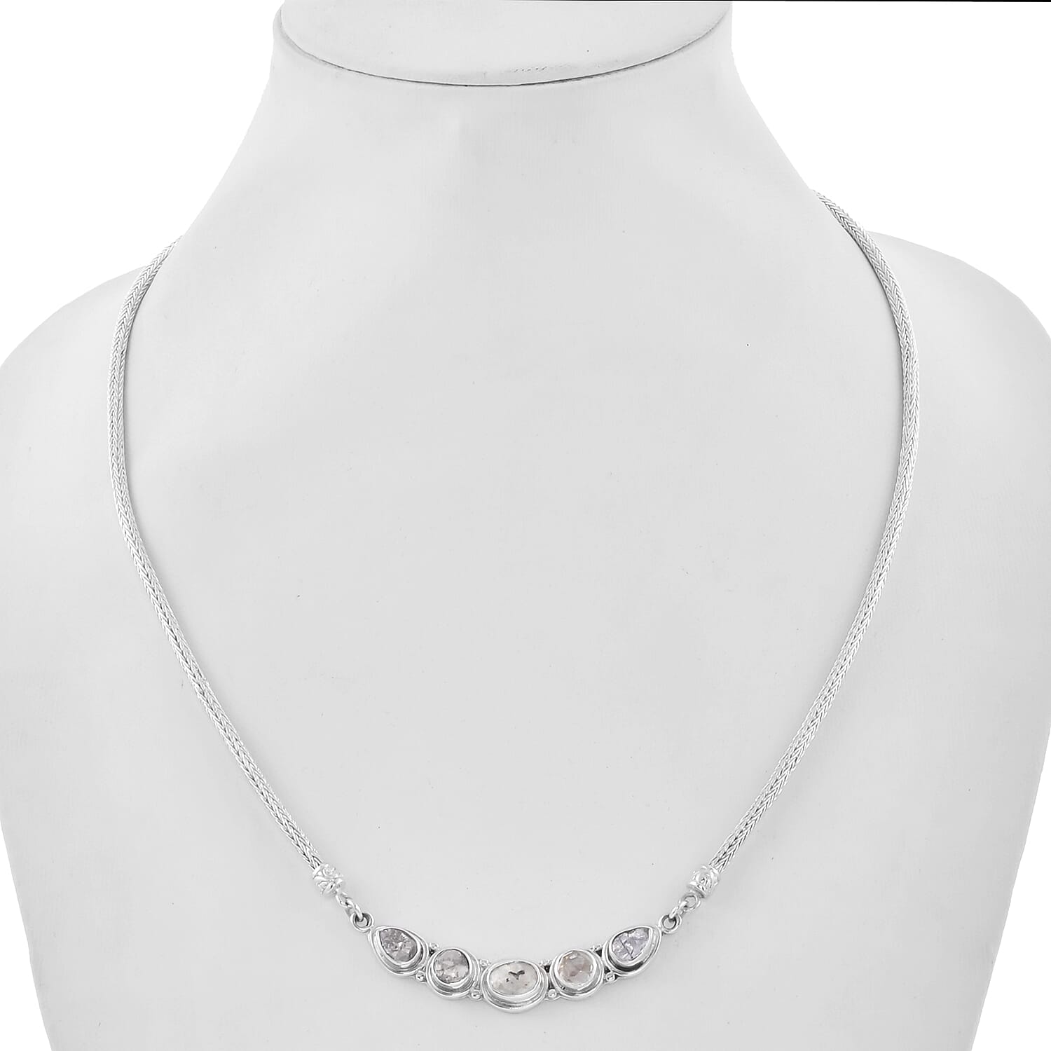Royal Bali Collection - Polki Diamond Tulang Naga Necklace (Size 20) in Sterling Silver 2.00 Ct, Silver wt. 23.20 Gms