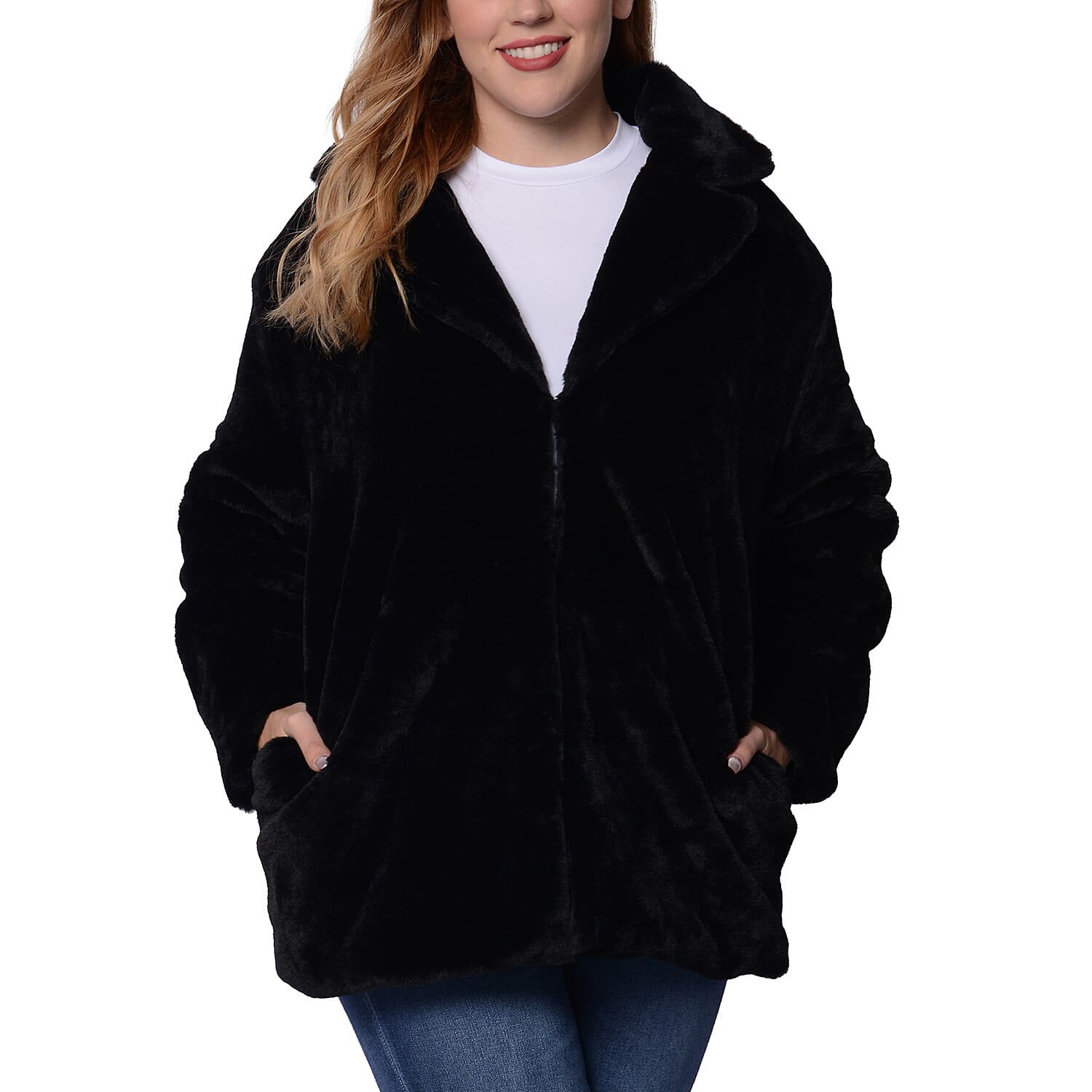 Soft and Smooth Faux Fur Coat (Size S; 52x74 Cm) - Black