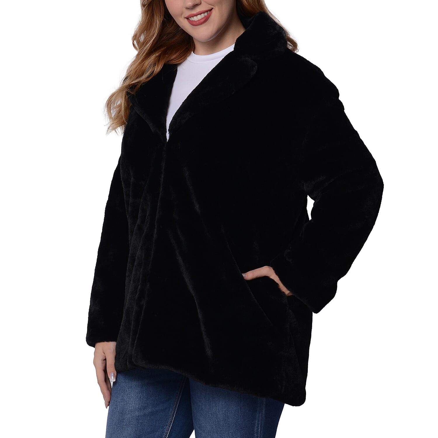 Soft and Smooth Faux Fur Coat (Size S; 52x74 Cm) - Black