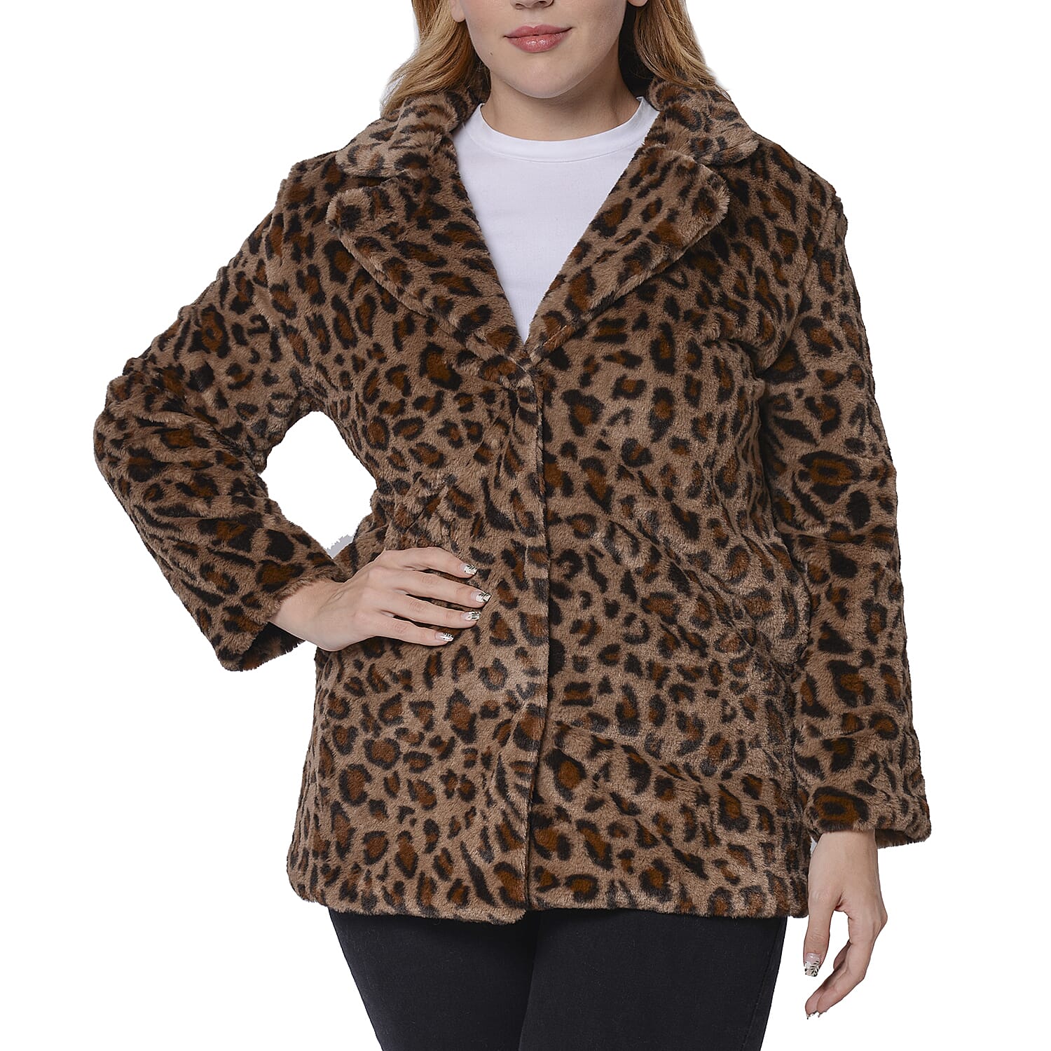 Leopard Pattern Faux Fur Coat (Size S; 51x73 Cm)
