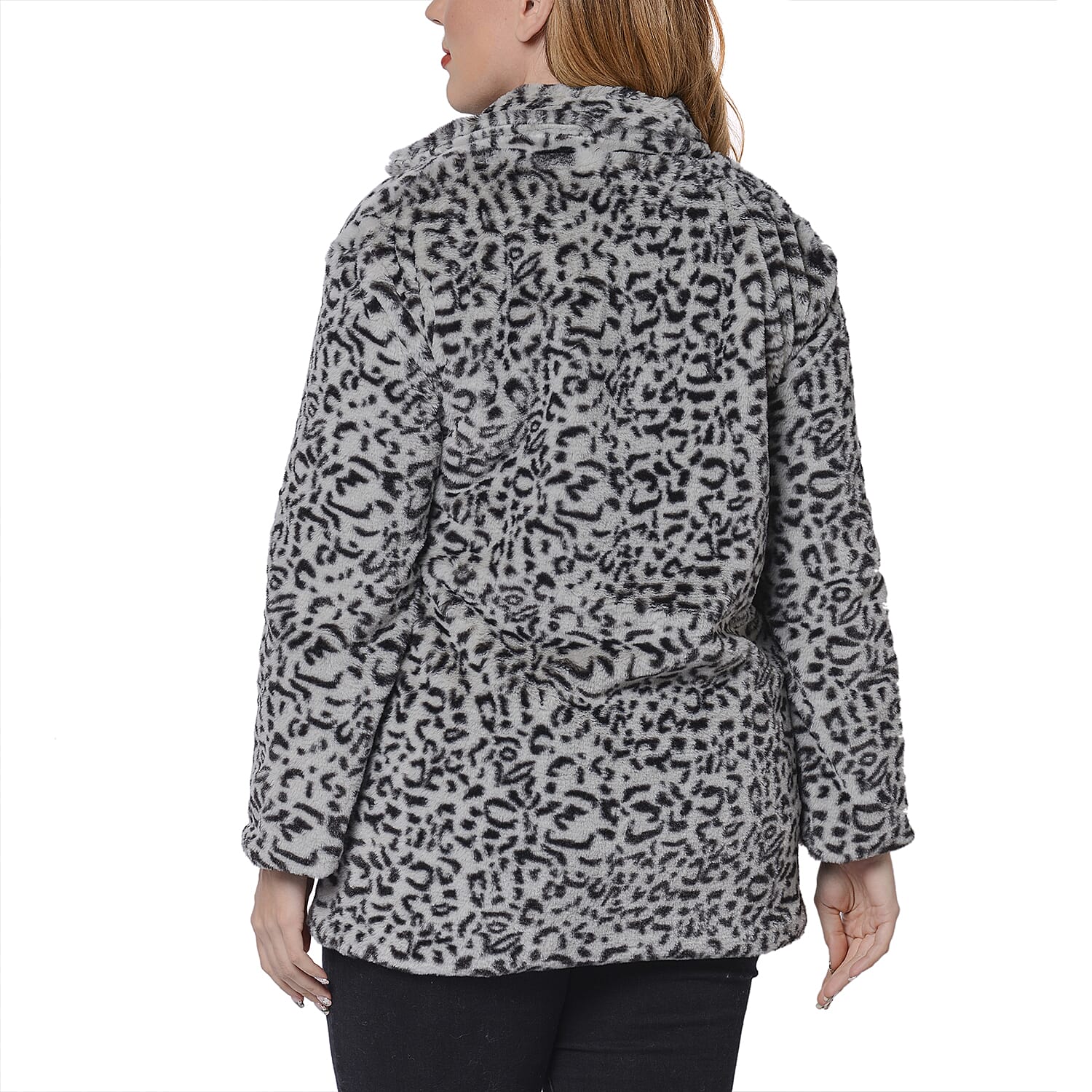 Leopard Pattern Faux Fur Coat (Size S; 51x73 Cm) - Grey