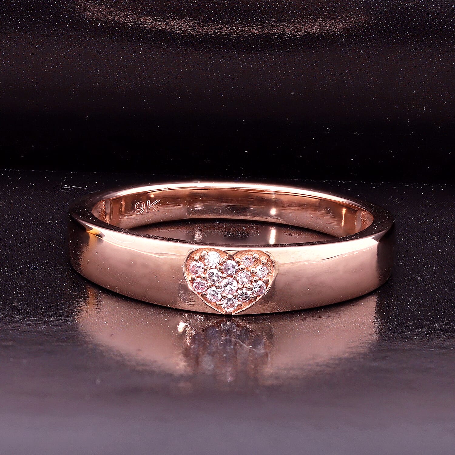 9K Rose Gold Natural Pink Diamond Heart Band Ring