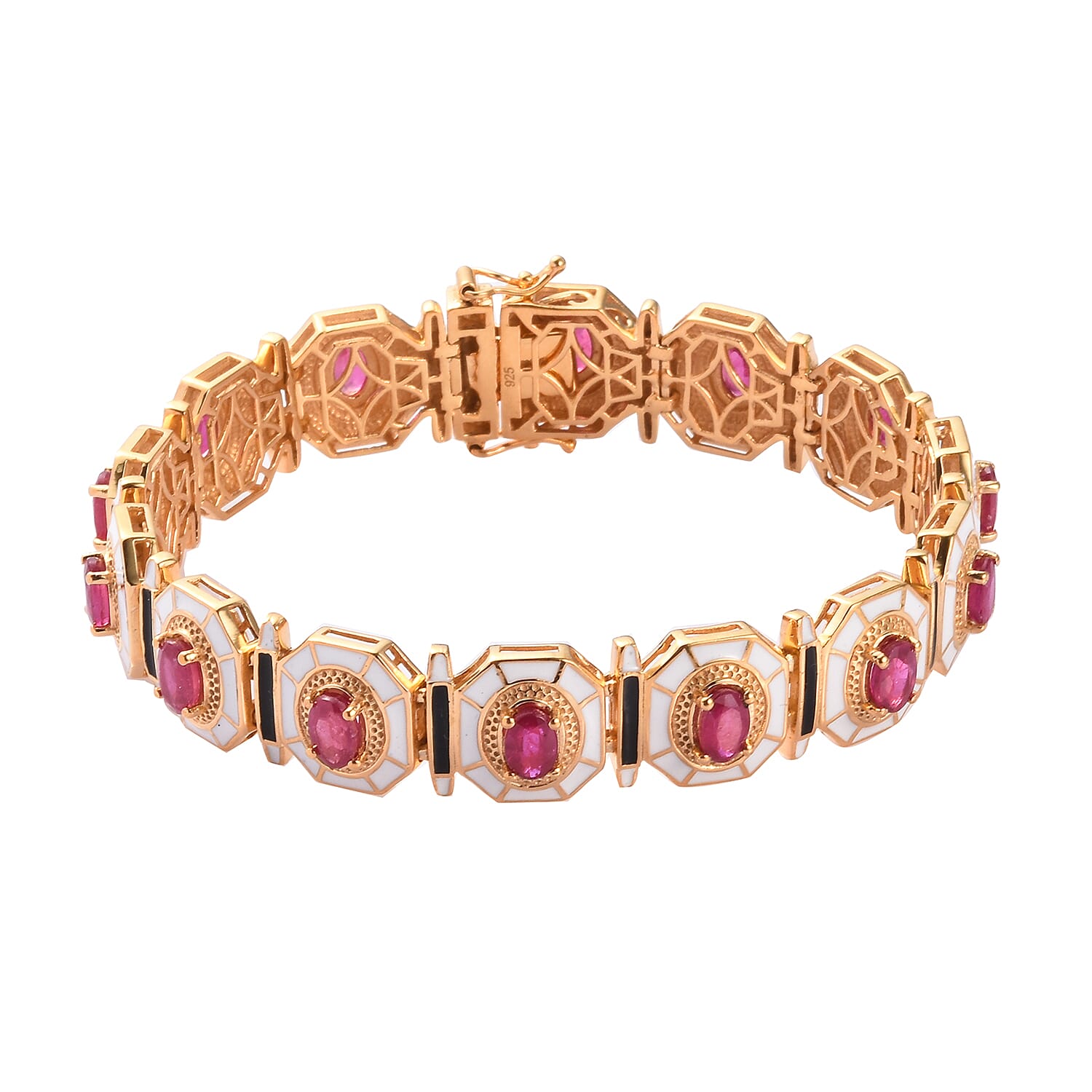 African Ruby Enamelled Bracelet (Size 7.5) in 14K Gold Overlay Sterling Silver 9.00 Ct, Silver wt 25.00 Gms