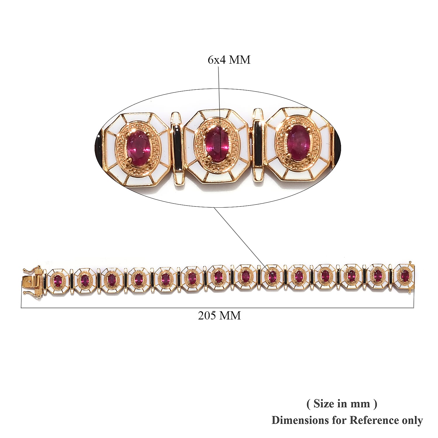 African Ruby Enamelled Bracelet (Size 7.5) in 14K Gold Overlay Sterling Silver 9.00 Ct, Silver wt 25.00 Gms