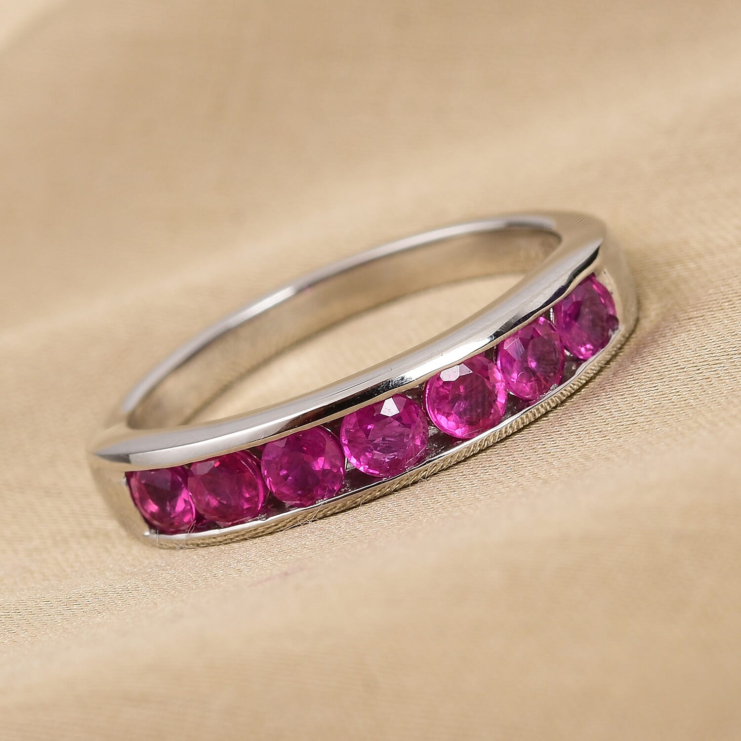 RHAPSODY 950 Platinum AAAA Ruby Half Eternity Band Ring  1.00 Ct, Platinum wt 5.35 Gms