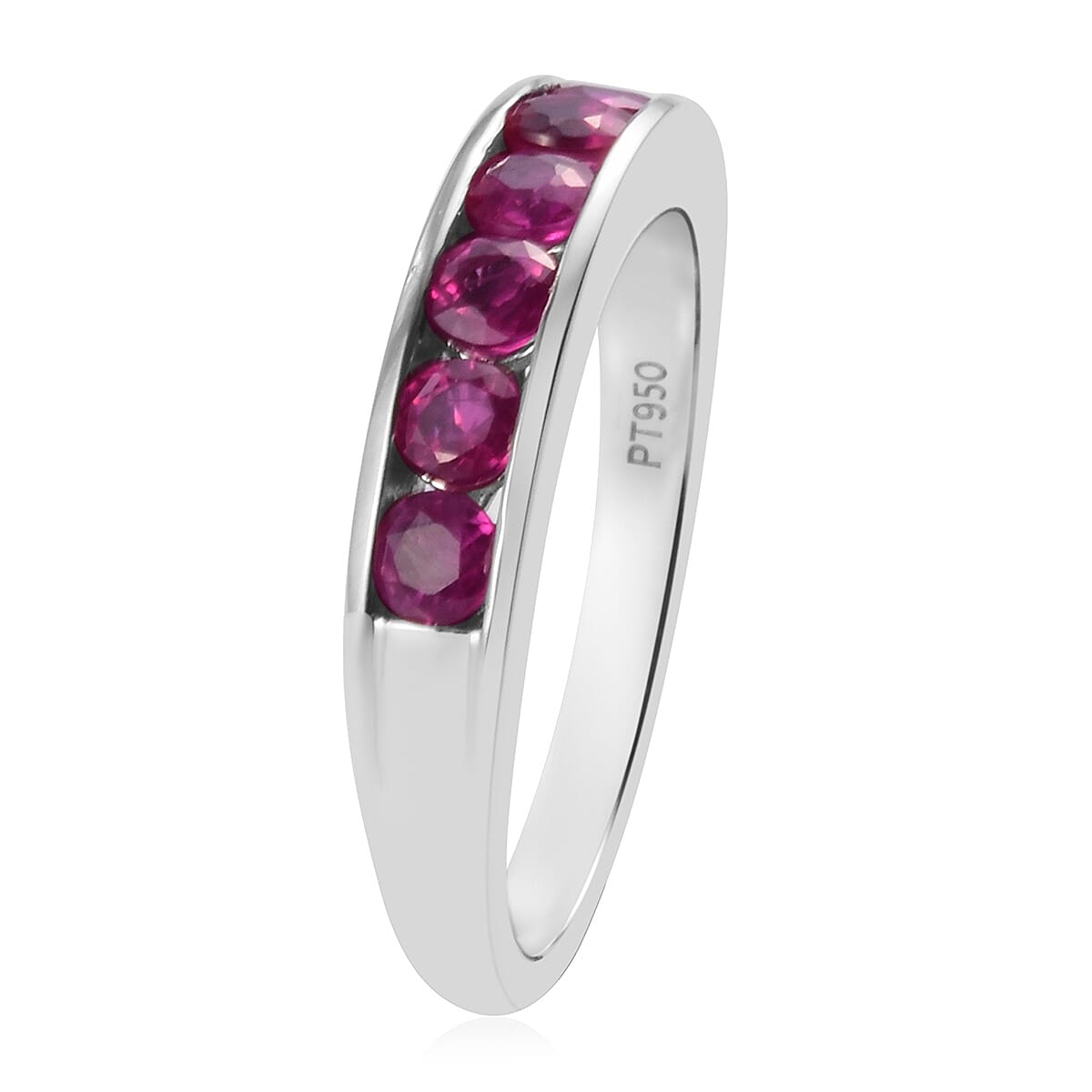 RHAPSODY 950 Platinum AAAA Ruby Half Eternity Band Ring  1.00 Ct, Platinum wt 5.35 Gms