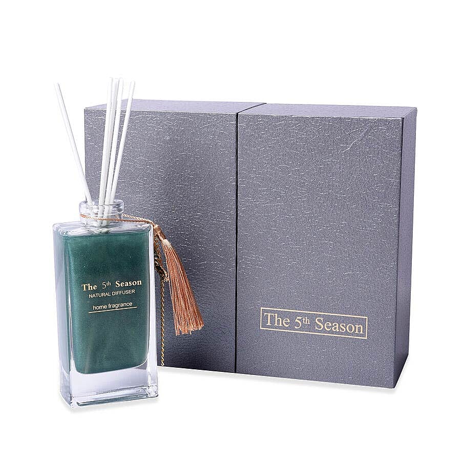 The 5th Season - 150ml Reed Diffuser Air Freshener in Gift Box with Artificial Flower - Teal Green (Grasse Amorous Fragrance)