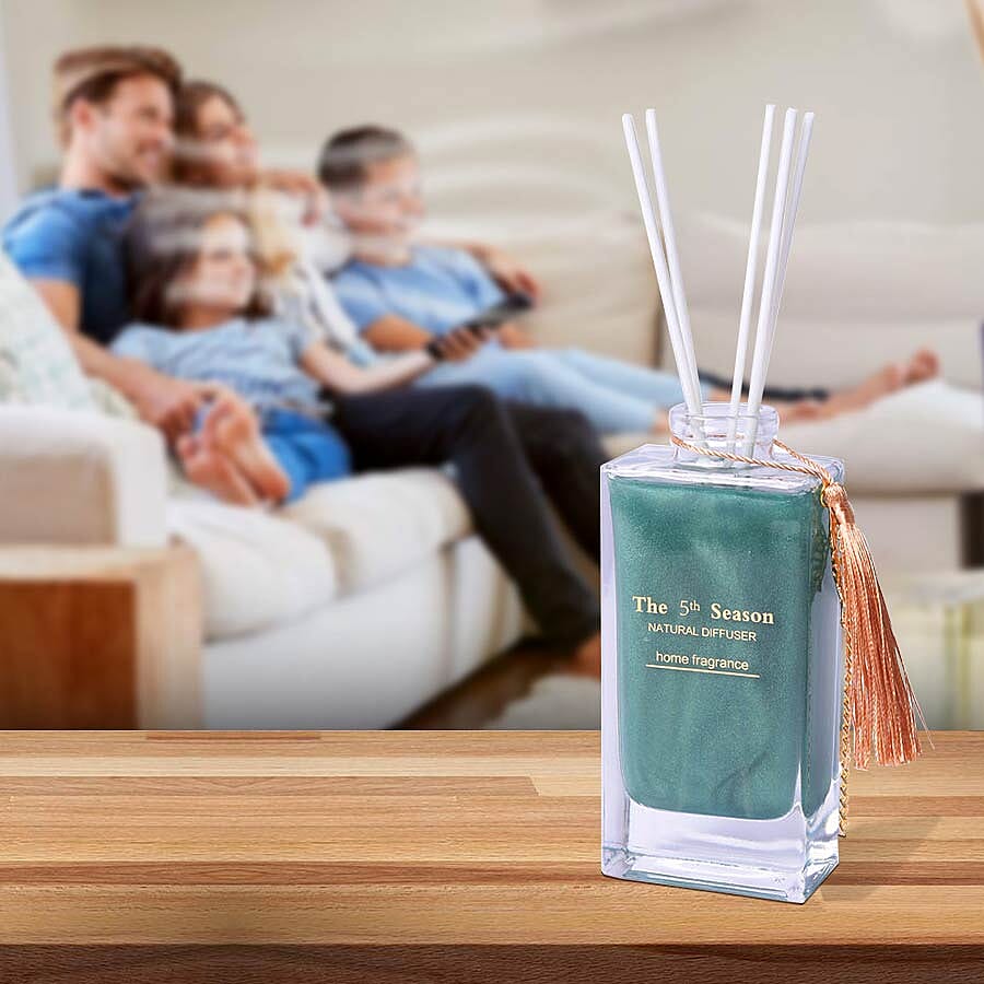 The 5th Season - 150ml Reed Diffuser Air Freshener in Gift Box with Artificial Flower - Teal Green (Grasse Amorous Fragrance)