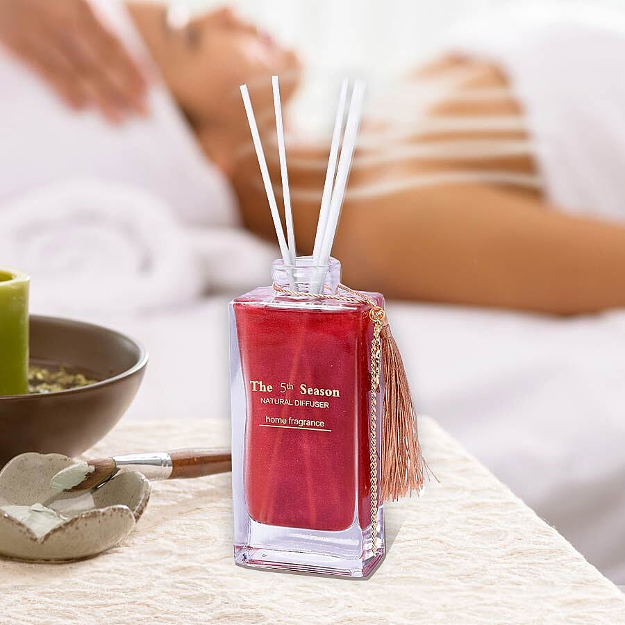 The 5th Season - 150ml Reed Diffuser Air Freshener in Gift Box with Artificial Flower - Red (French Block Fragrance)