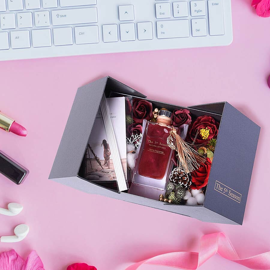 The 5th Season - 150ml Reed Diffuser Air Freshener in Gift Box with Artificial Flower - Red (French Block Fragrance)