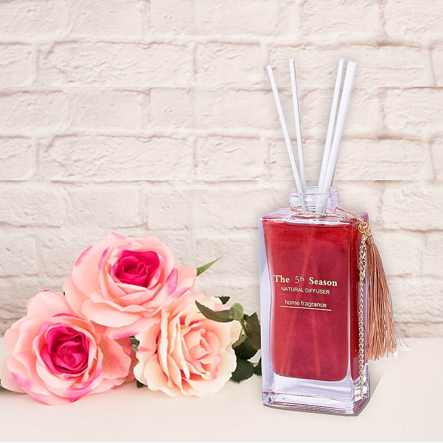 The 5th Season - 150ml Reed Diffuser Air Freshener in Gift Box with Artificial Flower - Red (French Block Fragrance)