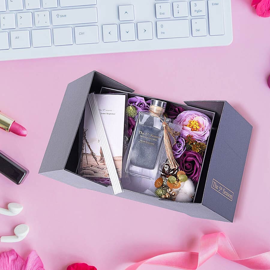 The 5th Season - 150ml Reed Diffuser Air Freshener in Gift Box with Artificial Flower  - Grey (Cold Water Fragrance)