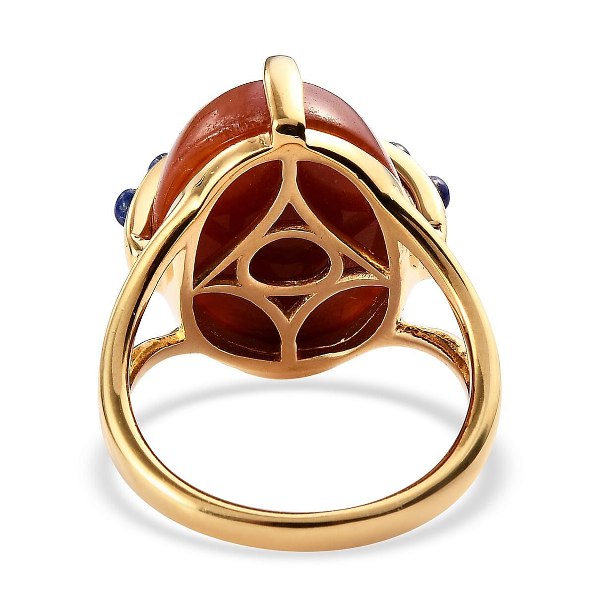 Sundays Child - Red Jade, Arizona Sleeping Beauty Turquoise and Lapis Lazuli Beetle Ring in 14K Gold Overlay Sterling Silver 14.26 Ct.