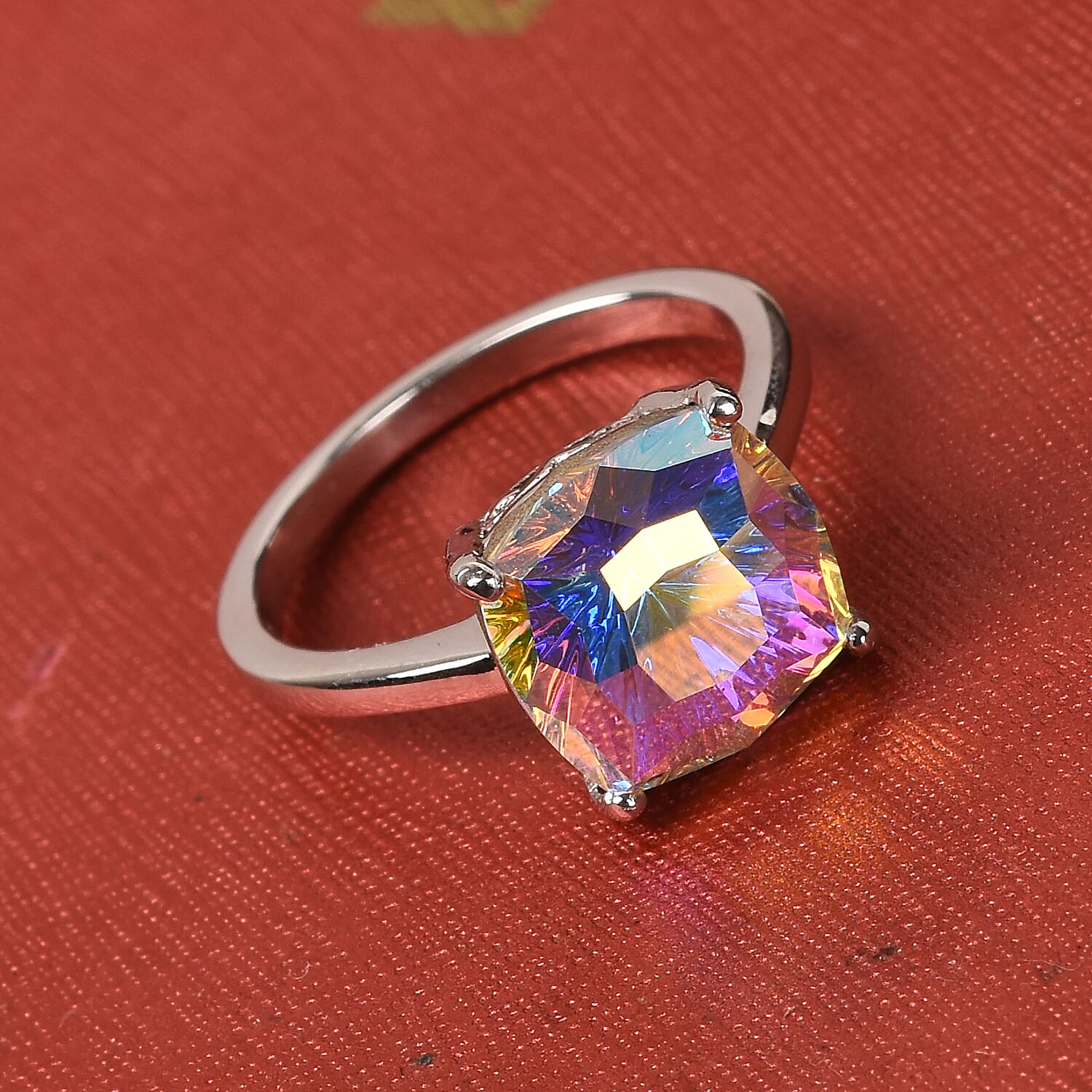 J Francis  AB Crystal Ring in Platinum Overlay Sterling Silver