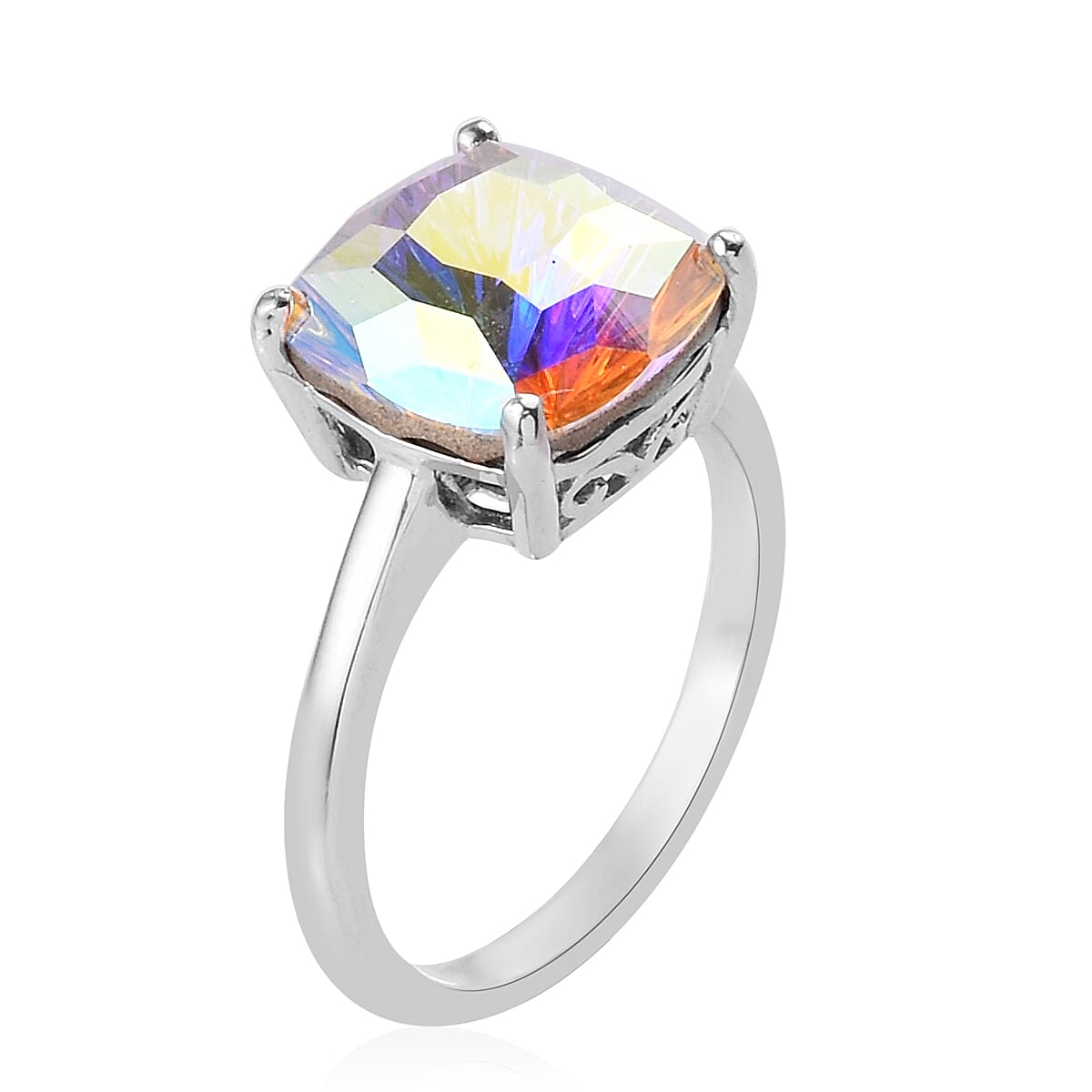 J Francis  AB Crystal Ring in Platinum Overlay Sterling Silver