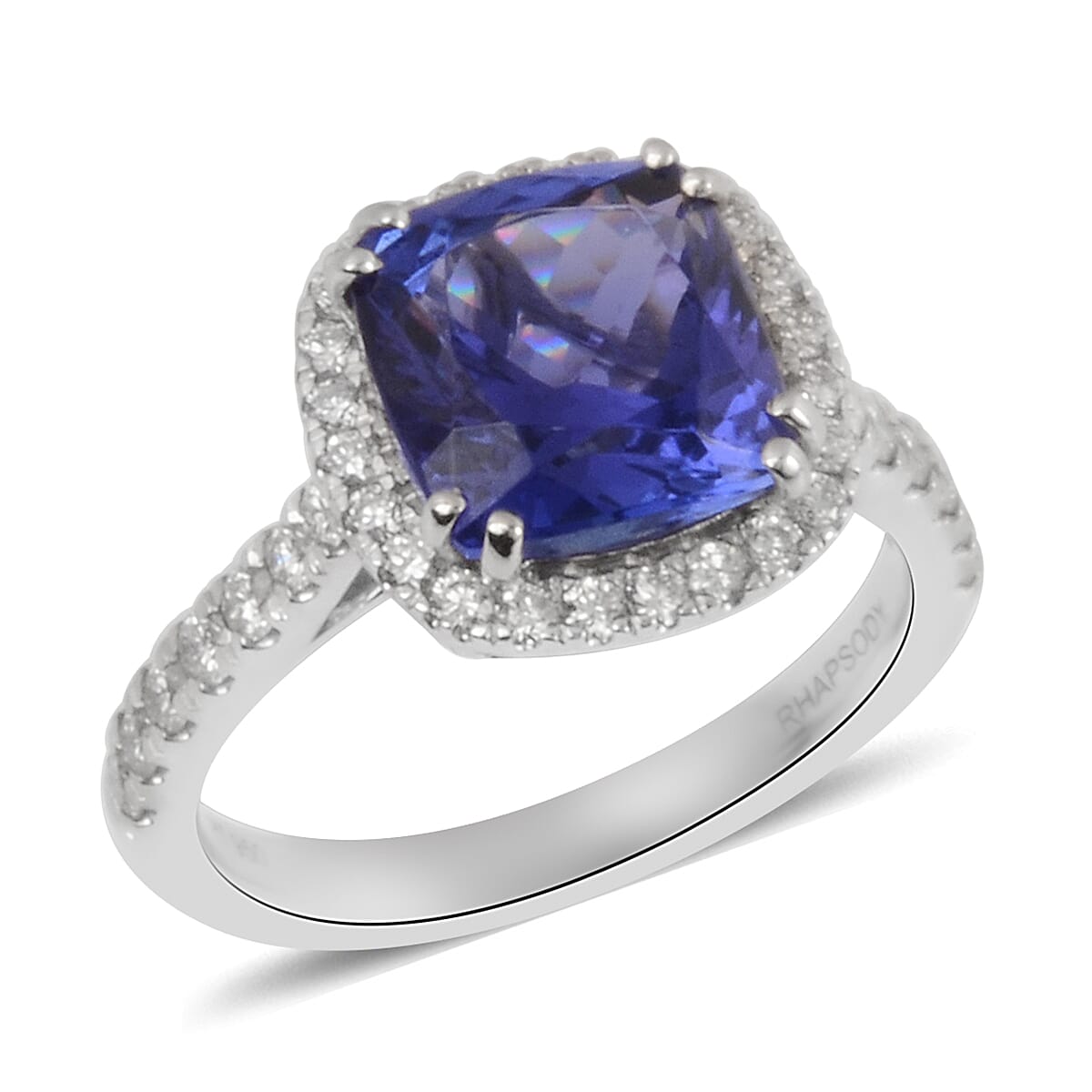 RHAPSODY 950 Platinum AAAA Tanzanite and Diamond (VS/E-F) Ring 4.85 Ct, Platinum wt 6.57 Gms