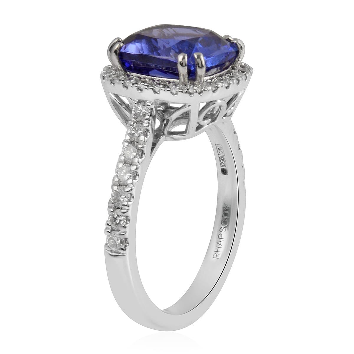 RHAPSODY 950 Platinum AAAA Tanzanite and Diamond (VS/E-F) Ring 4.85 Ct, Platinum wt 6.57 Gms