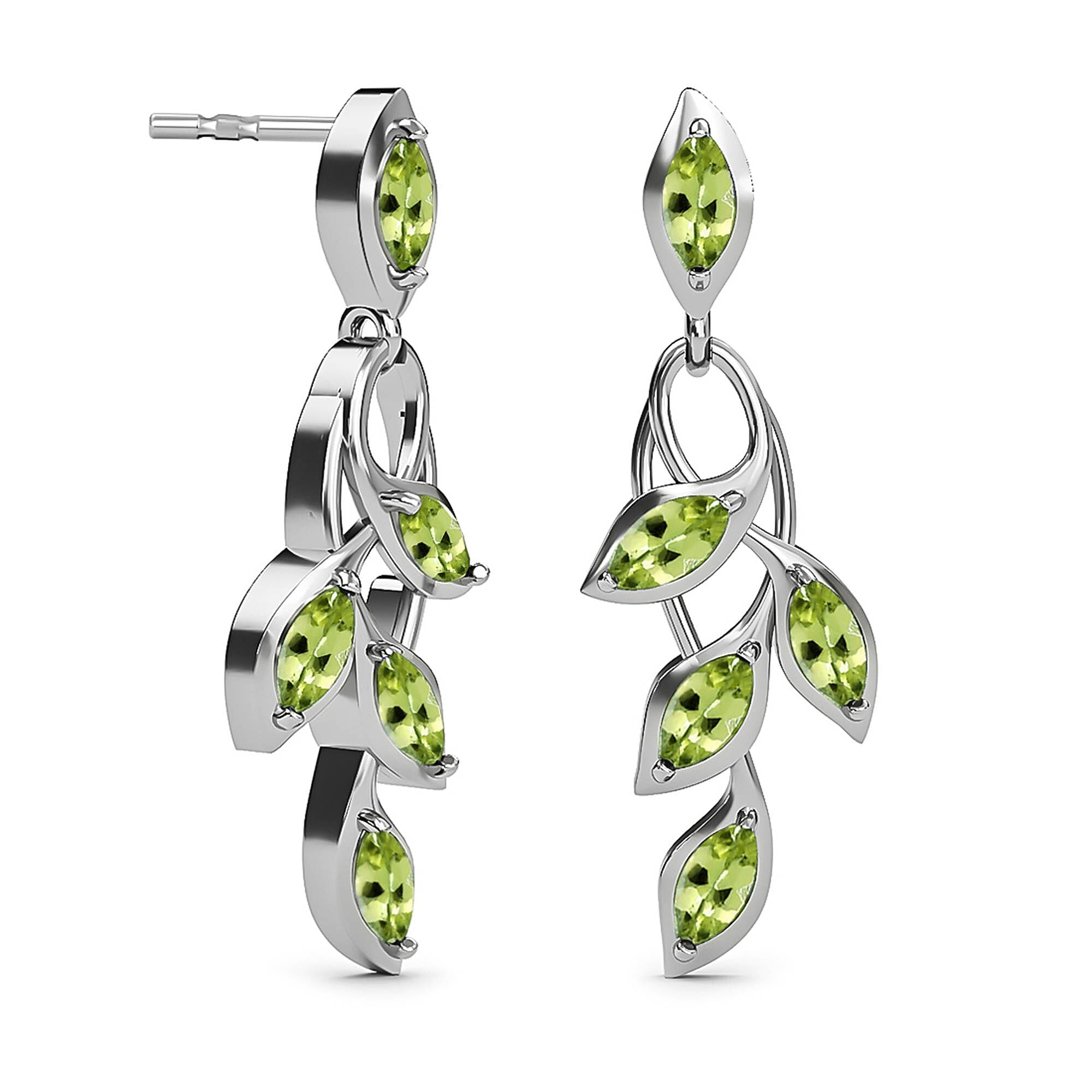 D'Joy - Hebei Peridot Leaf Vine Dangling Earrings with Push Back in Platinum Overlay Sterling Silver 1.63 Ct.