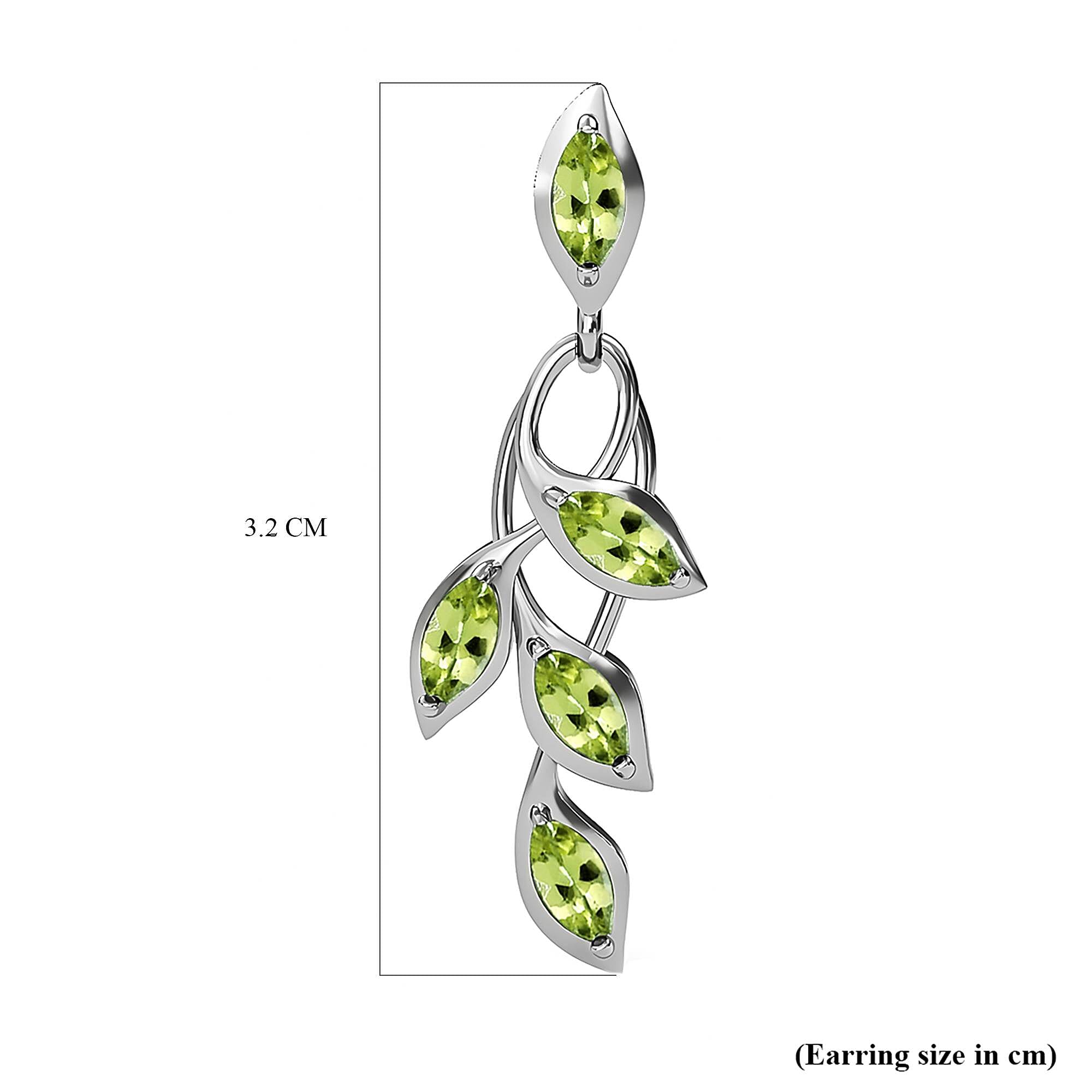 D'Joy - Hebei Peridot Leaf Vine Dangling Earrings with Push Back in Platinum Overlay Sterling Silver 1.63 Ct.