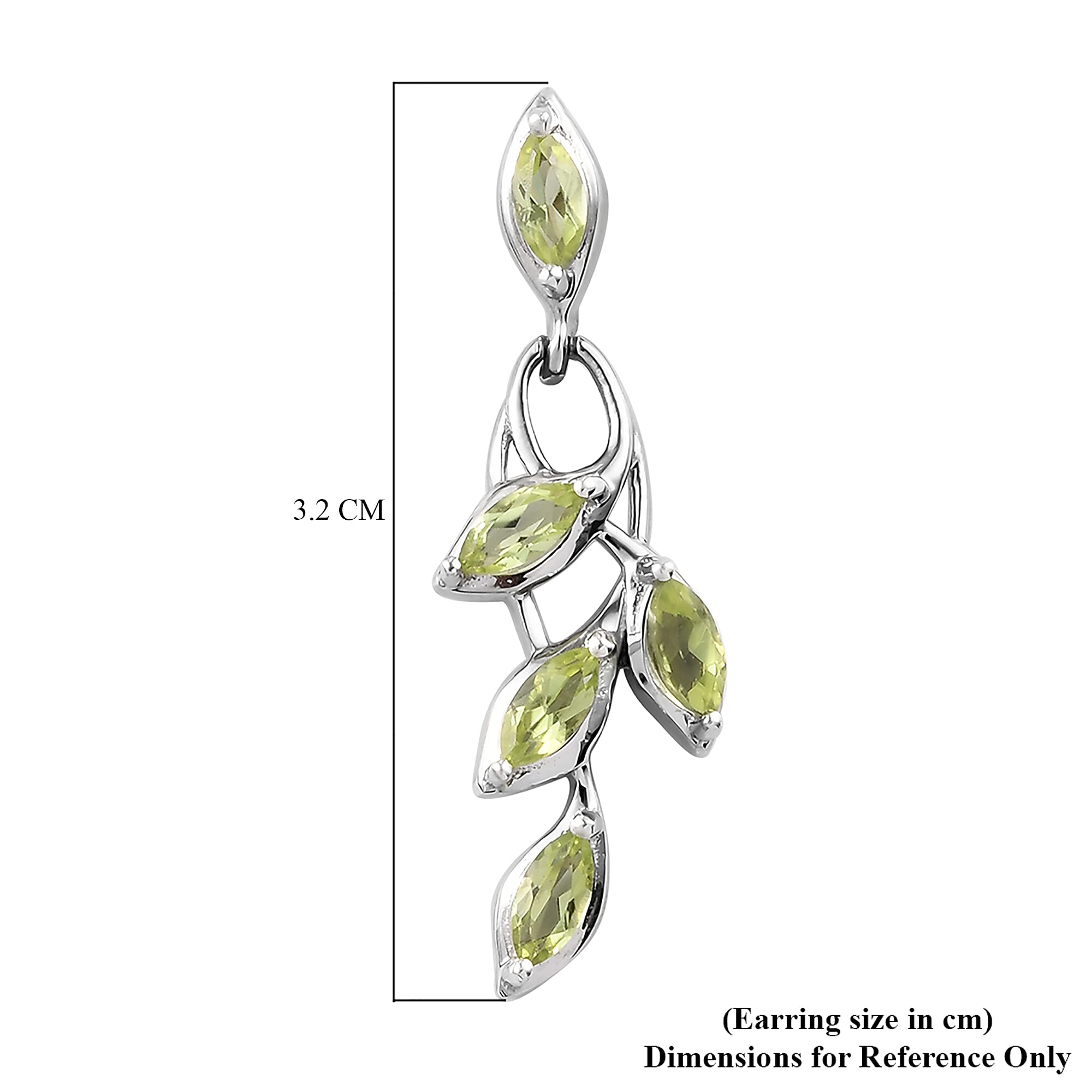 D'Joy - Hebei Peridot Leaf Vine Dangling Earrings with Push Back in Platinum Overlay Sterling Silver 1.63 Ct.