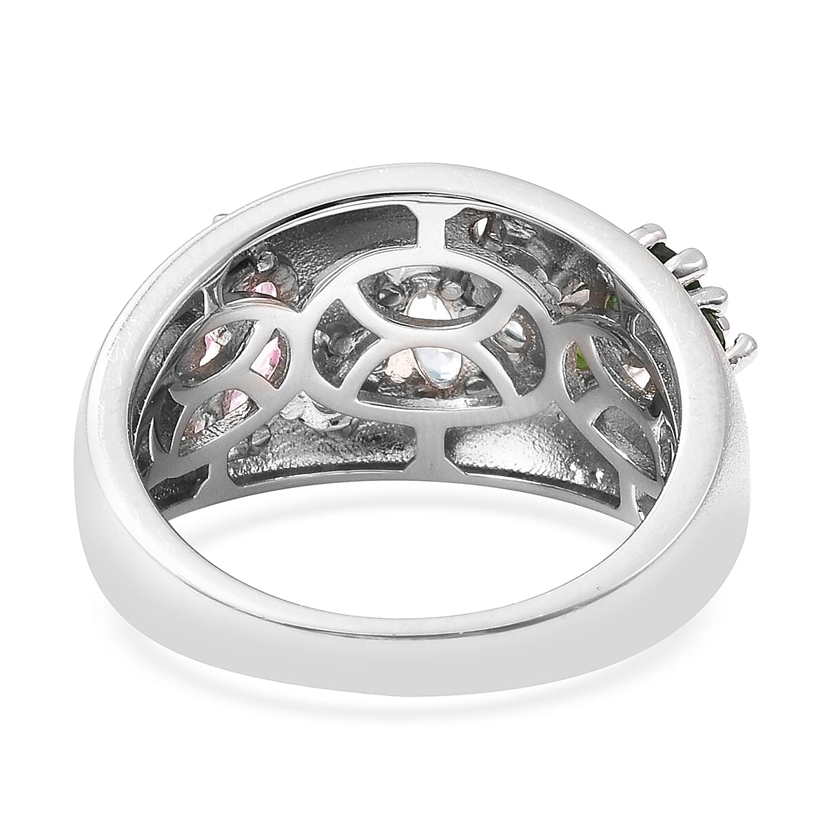 RACHEL GALLEY Sandblast Collection  - Madagascar Pink Sapphire, Chrome Diopside and Cambodian Blue Zircon Ring in Rhodium Overlay Sterling Silver 1.63 Ct.