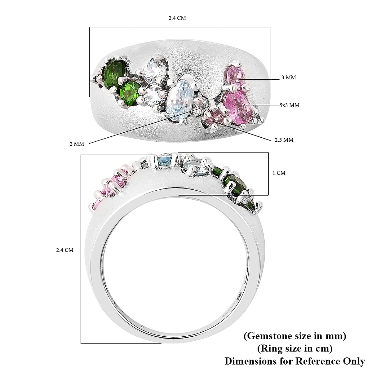 RACHEL GALLEY Sandblast Collection  - Madagascar Pink Sapphire, Chrome Diopside and Cambodian Blue Zircon Ring in Rhodium Overlay Sterling Silver 1.63 Ct.