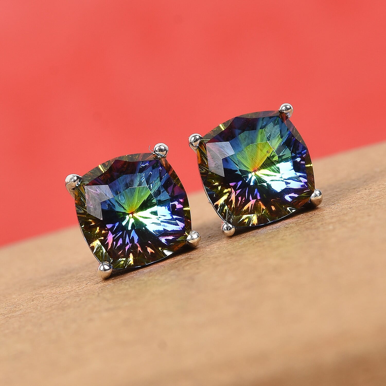 J Francis -  Vitrail Medium Crystal Stud Earrings (with Push Back) in Platinum Overlay Sterling Silver