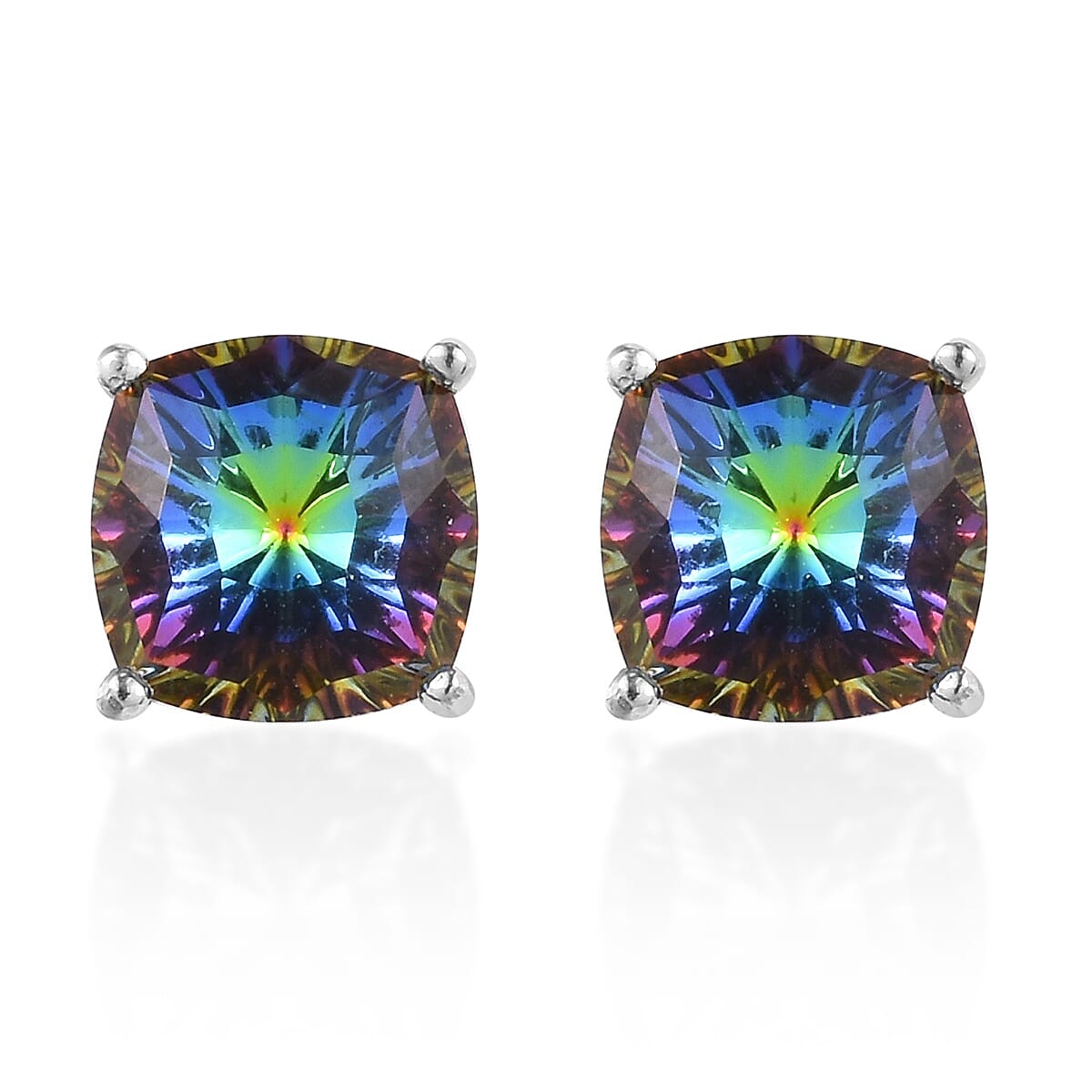 J Francis -  Vitrail Medium Crystal Stud Earrings (with Push Back) in Platinum Overlay Sterling Silver