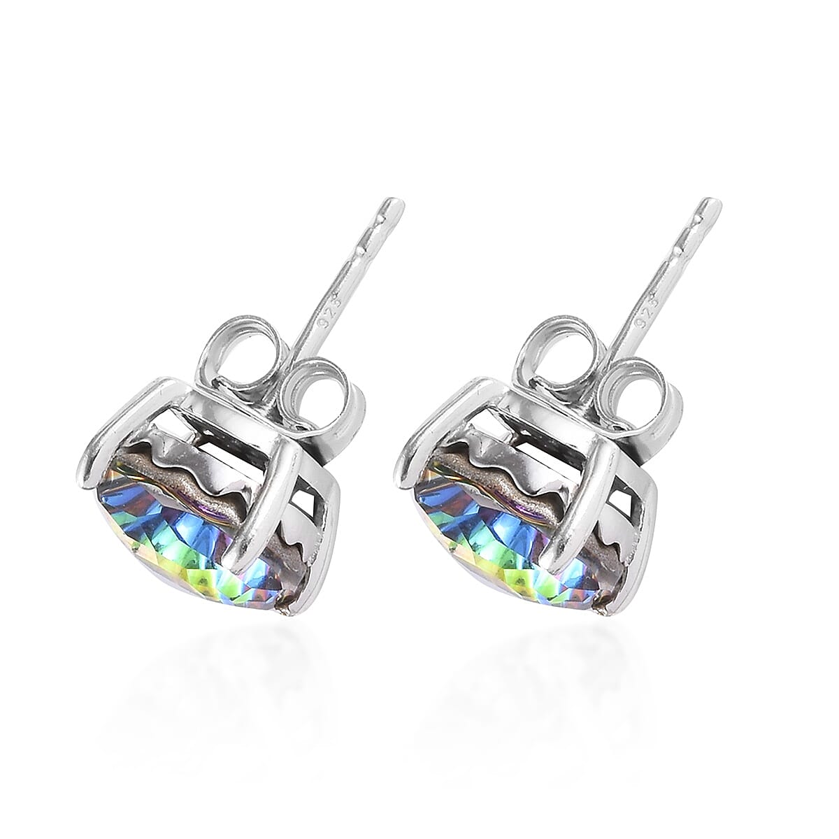J Francis -  Vitrail Medium Crystal Stud Earrings (with Push Back) in Platinum Overlay Sterling Silver