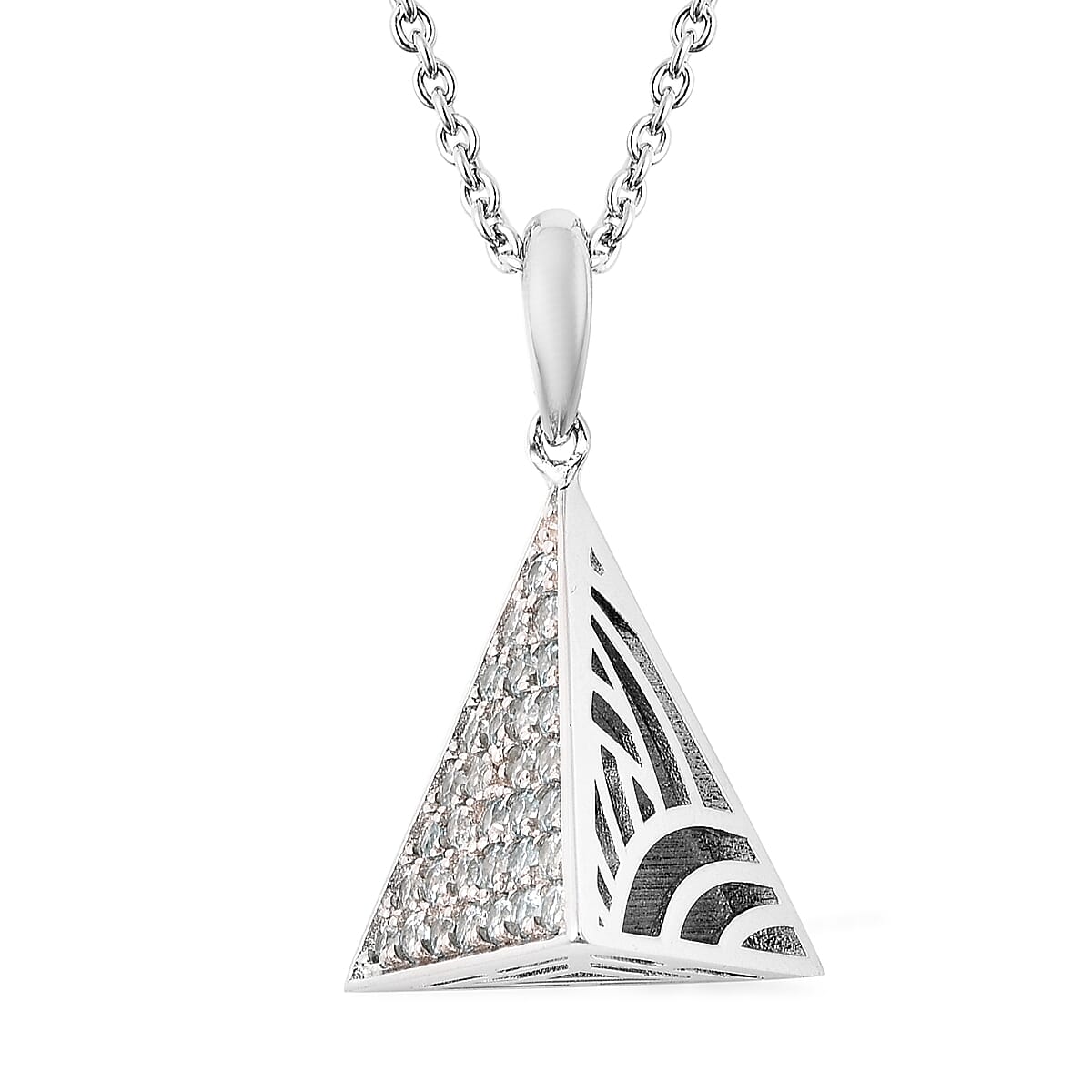 Isabella Liu Sea Rhyme Collection - AA Ratanakiri Blue Zircon Pyramid Shape Pendant with Chain (Size 30) in Rhodium Overlay Sterling Silver 1.68 Ct, Silver wt 12.66 Gms