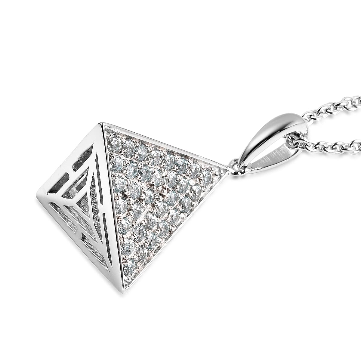 Isabella Liu Sea Rhyme Collection - AA Ratanakiri Blue Zircon Pyramid Shape Pendant with Chain (Size 30) in Rhodium Overlay Sterling Silver 1.68 Ct, Silver wt 12.66 Gms