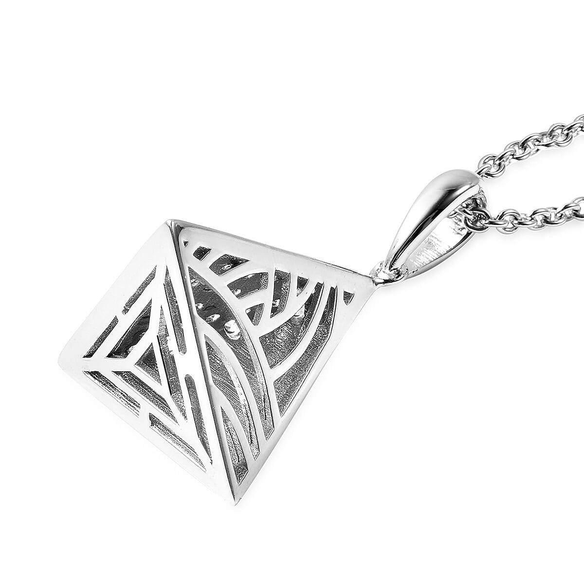 Isabella Liu Sea Rhyme Collection - AA Ratanakiri Blue Zircon Pyramid Shape Pendant with Chain (Size 30) in Rhodium Overlay Sterling Silver 1.68 Ct, Silver wt 12.66 Gms