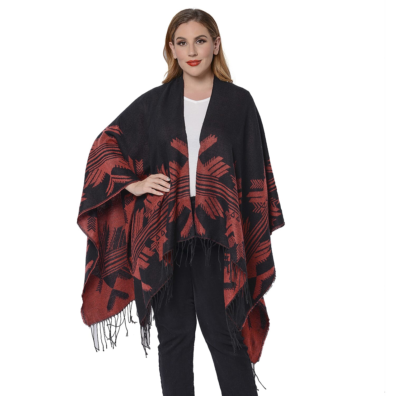 Snowflake Pattern Kimono (Size 135x75+13cm) - Black and Red